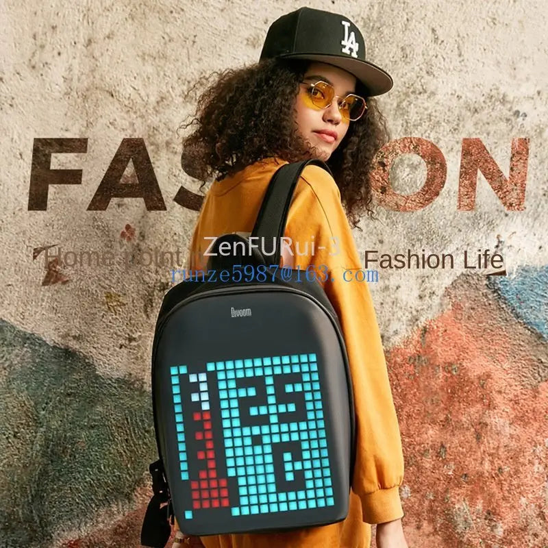 DIVOOM/dot Tone Pixel Backpack Male Trend Creative LED Screen Large Capacity Cycling Travel Backpack