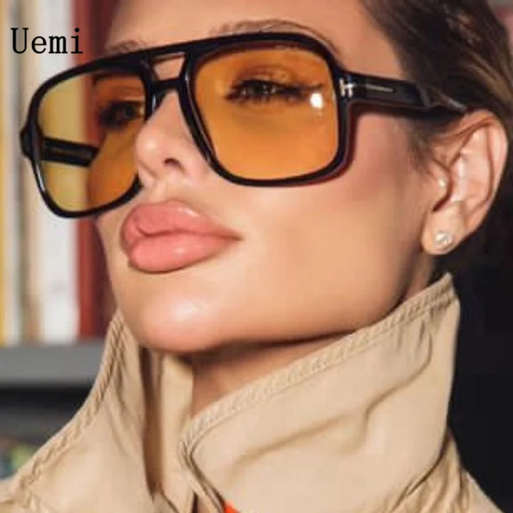 New Retro Men Pilot Sunglasses Fashion Square Double Bridges Oversized Frame Shades UV400 Women Trending Sun Glasses Wholesale - Gufetto Brand 