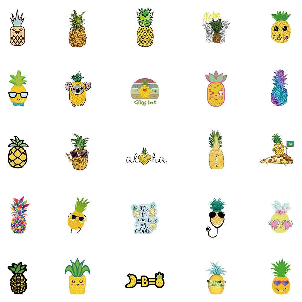 50/100pcs Cartoon Pineapple Cute Stickers Funny DIY Decals for Laptop Guitar Luggage Phone Cars Scrapbook Waterproof Sticker - Gufetto Brand 