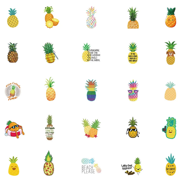 50/100pcs Cartoon Pineapple Cute Stickers Funny DIY Decals for Laptop Guitar Luggage Phone Cars Scrapbook Waterproof Sticker - Gufetto Brand 