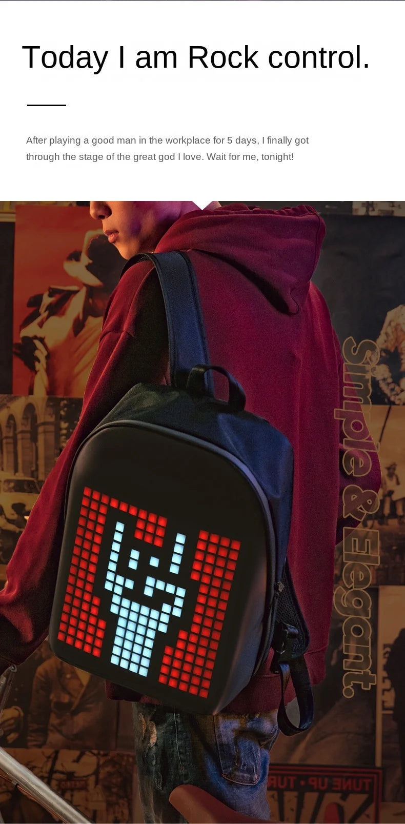 DIVOOM/dot Tone Pixel Backpack Male Trend Creative LED Screen Large Capacity Cycling Travel Backpack