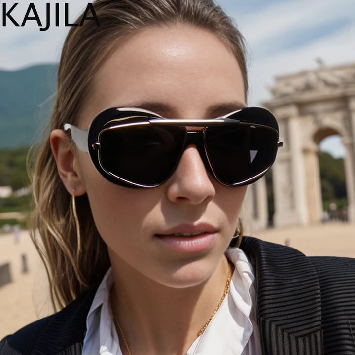 Cat Eye Punk Sunglasses Women 2024 Luxury Brand Steampunk Double Frame Sun Glasses For Ladies Y2k Sports Shield Eyewear Shades - Gufetto Brand 