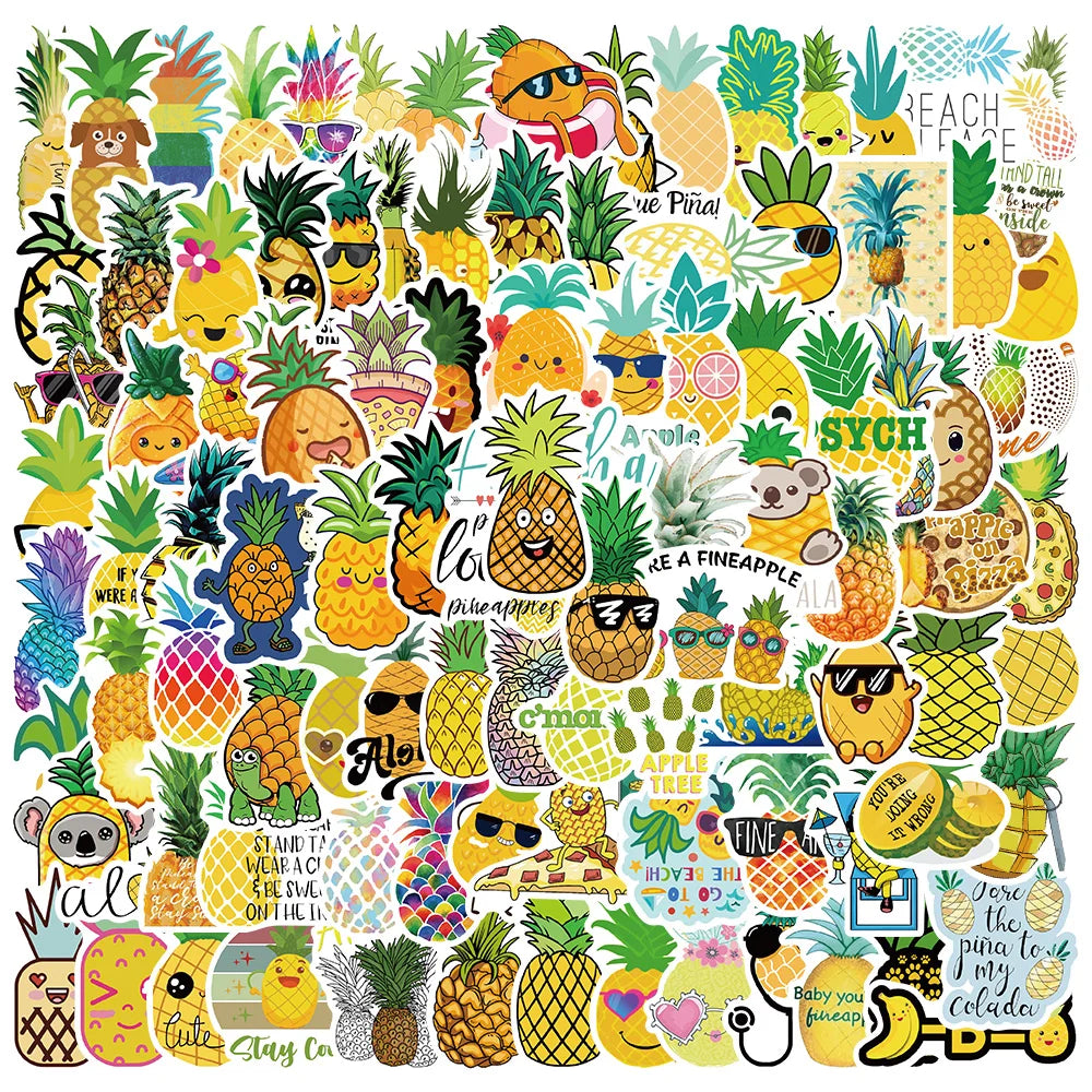 50/100pcs Cartoon Pineapple Cute Stickers Funny DIY Decals for Laptop Guitar Luggage Phone Cars Scrapbook Waterproof Sticker - Gufetto Brand 