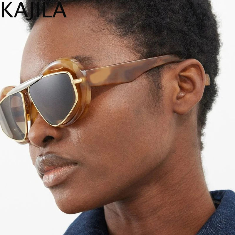 Cat Eye Punk Sunglasses Women 2024 Luxury Brand Steampunk Double Frame Sun Glasses For Ladies Y2k Sports Shield Eyewear Shades - Gufetto Brand 