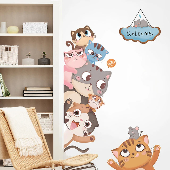 Cartoon Cats Wall Stickers Vinyl DIY Creative Animals Mural Decals for Kids Rooms Baby Bedroom Nursery Door Home Decoration - Gufetto Brand 