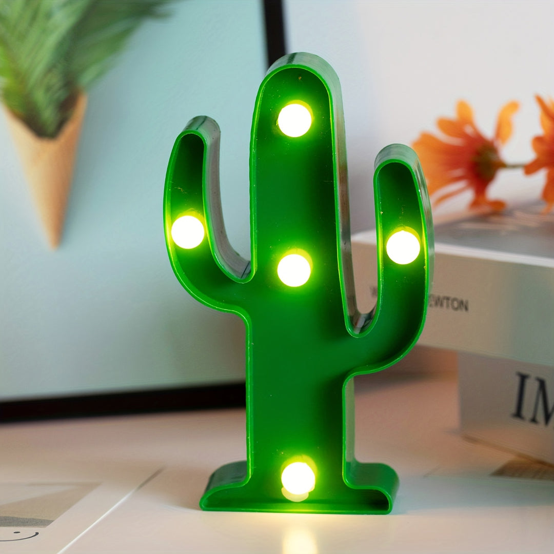 [1pc Mini Cactus LED Night Light] 1pc Tropical Style Mini Cactus LED Night Light, Plastic Tabletop Decorative Lamp with Antique Finish, Energy-Saving, Battery Operated (No Batteries Included), for Living Room, Party Gift