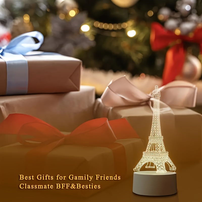 3D Illusion Eiffel Tower LED Night Light, Touch Control Acrylic Table Lamp with 7 Color Changing, Energy Saving USB Rechargeable Desk Decor, Romantic Paris Visual Art Gift