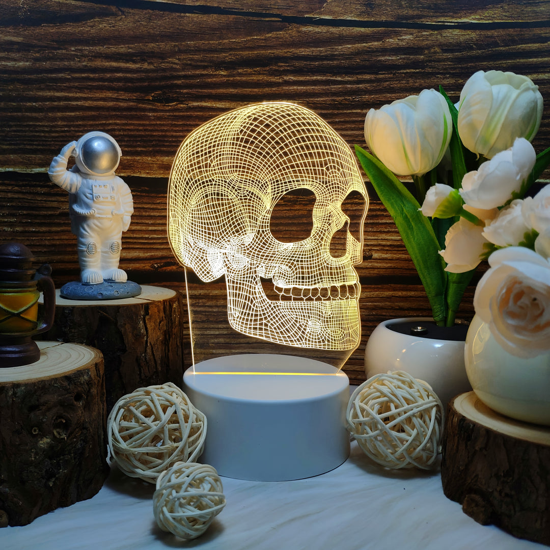 3D Skull-Shaped LED Table Lamp, USB Powered, Creative Desk Decor with Astronaut and Tulips, Ideal for Bedroom Ambiance, Unique Birthday or Holiday Gift, Bedroom Ambiance Light|Playful Design|Abs Material Lamp, Desk Lamp