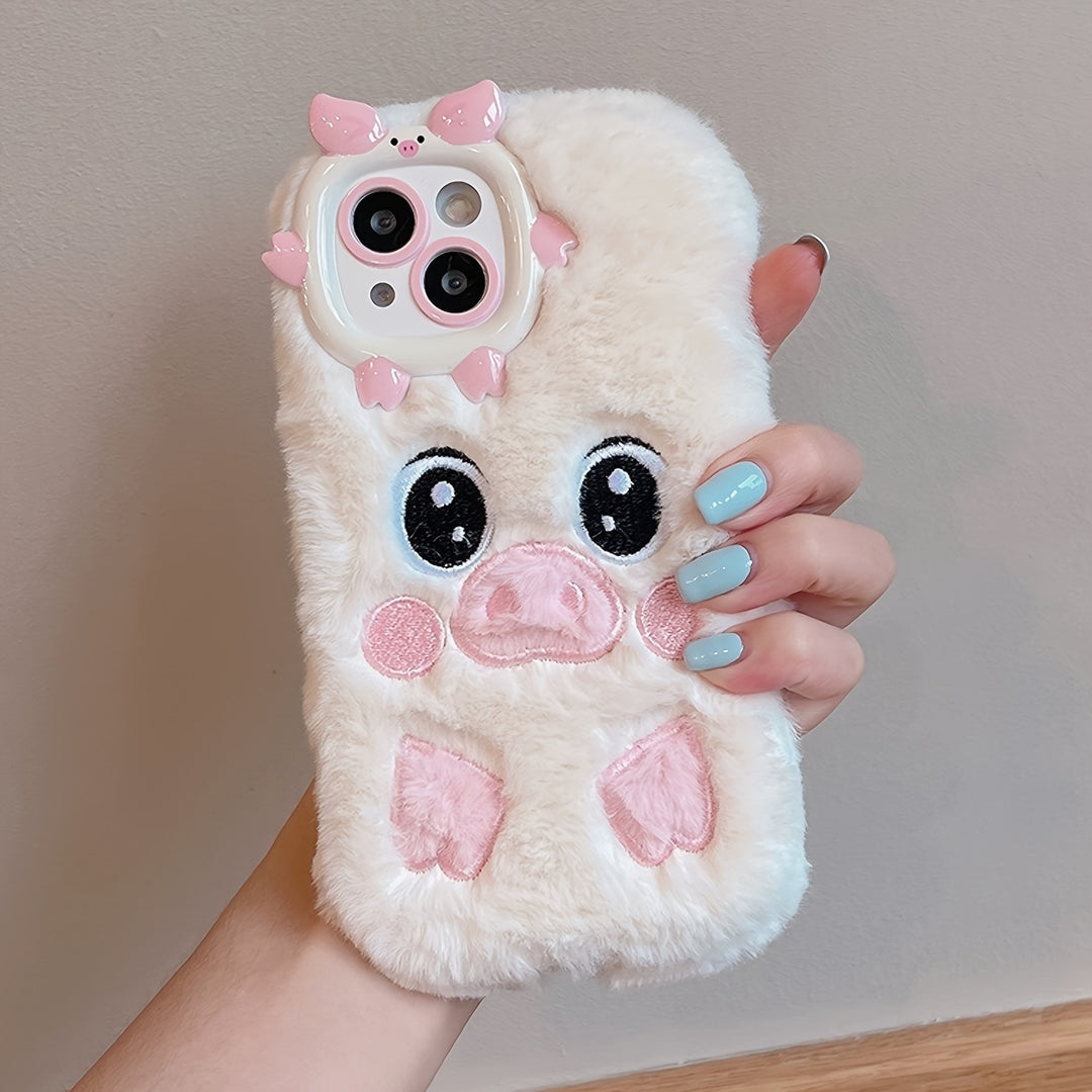 Cute Plush Piggy Soft TPU Phone Case for iPhone 14 Pro Max/14 Pro/14/15 Pro Max/15 Pro/15/13 Pro Max/13 Pro/11/12 - Anti-Fall Protective Cover for Girls - Fashionable Unique Design Accessory