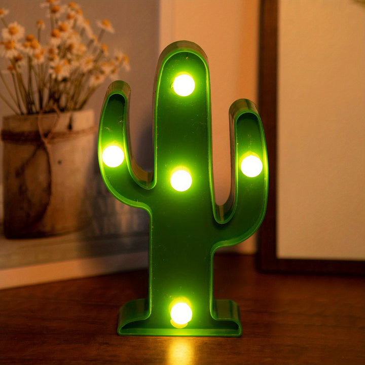 [1pc Mini Cactus LED Night Light] 1pc Tropical Style Mini Cactus LED Night Light, Plastic Tabletop Decorative Lamp with Antique Finish, Energy-Saving, Battery Operated (No Batteries Included), for Living Room, Party Gift