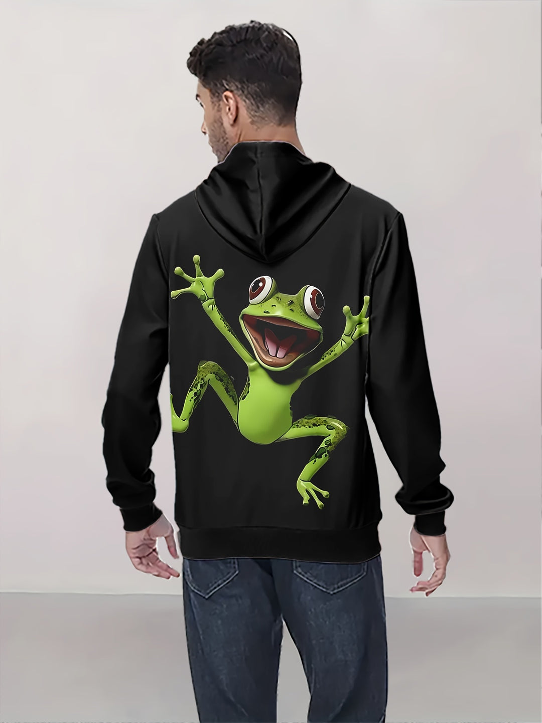 Men's 3D Cartoon Frog Hoodie - Casual Long Sleeve Pullover with Kangaroo Pocket, Perfect for Spring & Fall, Cool, Hoodie Top, Versatile