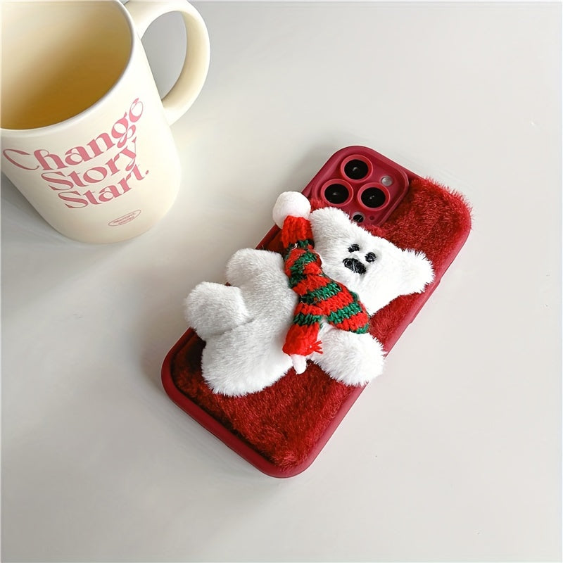 Cartoon Scarf Bear Plush Phone Case for iPhone 7/8/X/XS/XR/11/12/13/14/15 Pro Max