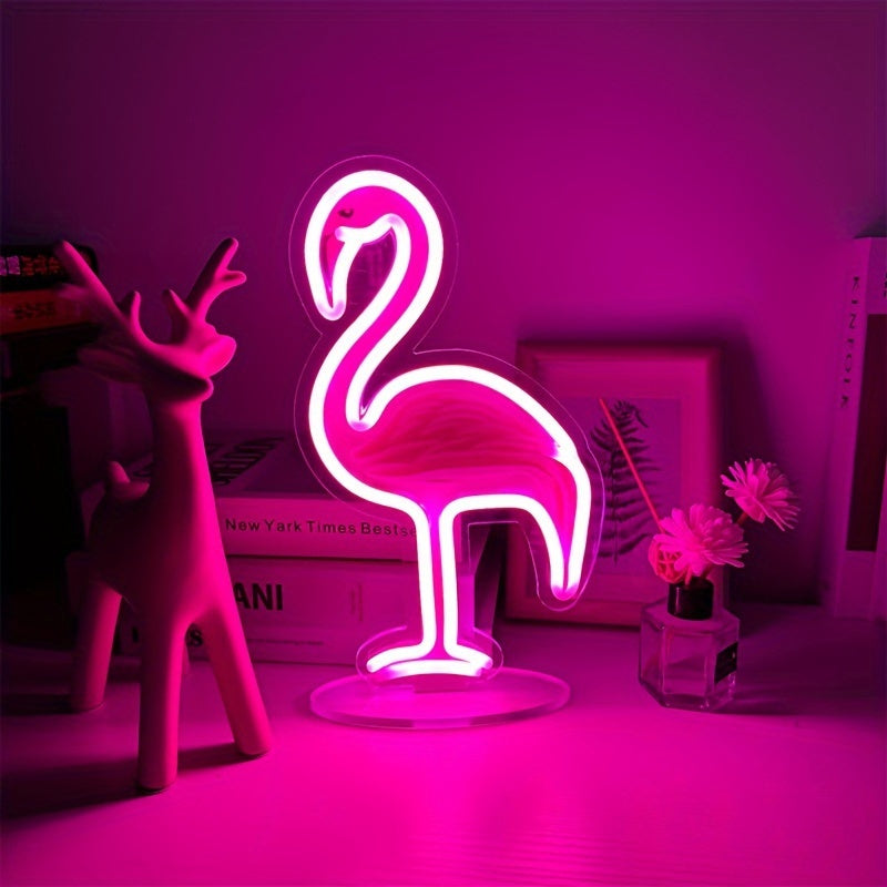 Vibrant Pink Flamingo LED Decorative Lamp - Perfect for Bars, Bedrooms, Beach Parties, and More! USB Powered, Button Control, and No Batteries Included. Suitable for Home, Kitchen, and Party Settings.