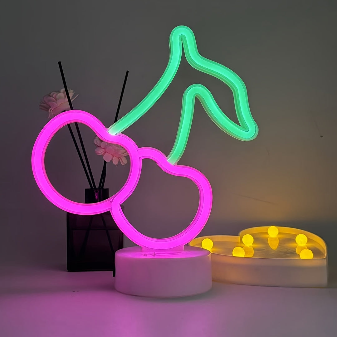 Chic Pink Cherry Neon Light - USB or Battery Powered LED Nightlight for Bedroom, Living Room, Party Decor & Valentine's Day Gift (Battery Not Included)