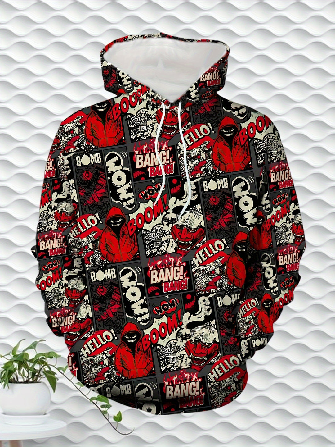 Retro Graffiti Letter Digital Print Men's Long-sleeved Hoodie With Kangaroo Pocket, Casual And Versatile Fashion Drawstring Warm Hooded Sweatshirt