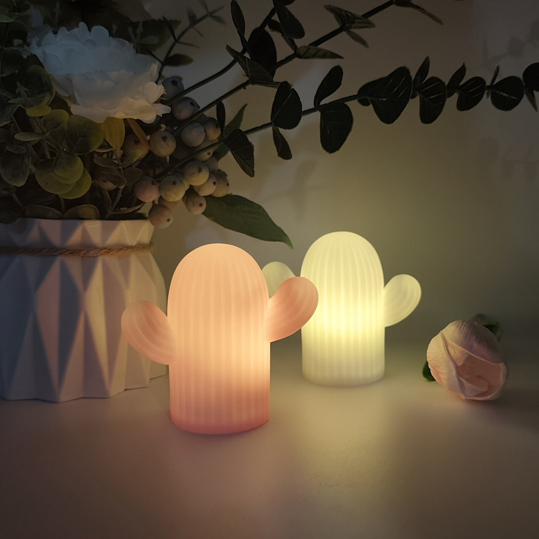 Cactus LED Night Light, Modern Plastic Tabletop Lamp, Battery Operated, Push Button Control, Wall Mount, Home & Kitchen Decor, Surprise Gift for Relatives, Friends, and Classmates