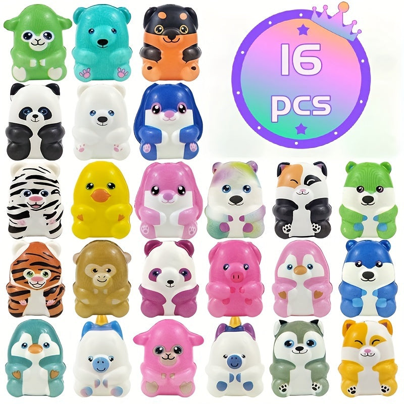 16pcs Animal Squishy Toys Party Favors Happy Birthday Party Gifts Squeeze Toys Random Designs Animal PU Squishy Toys Novelty Capsule Toys Animal Squeezing Toys