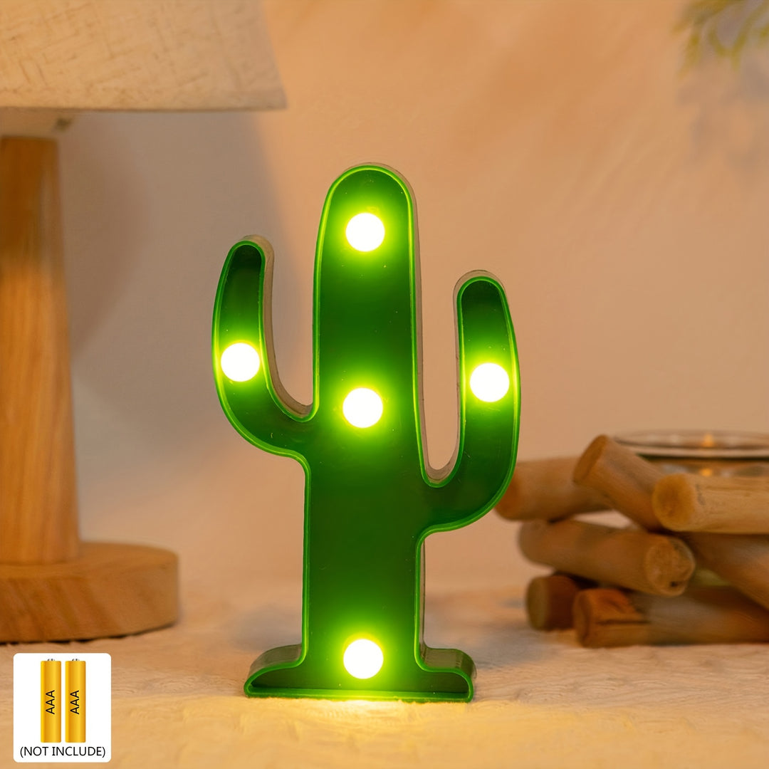 [1pc Mini Cactus LED Night Light] 1pc Tropical Style Mini Cactus LED Night Light, Plastic Tabletop Decorative Lamp with Antique Finish, Energy-Saving, Battery Operated (No Batteries Included), for Living Room, Party Gift