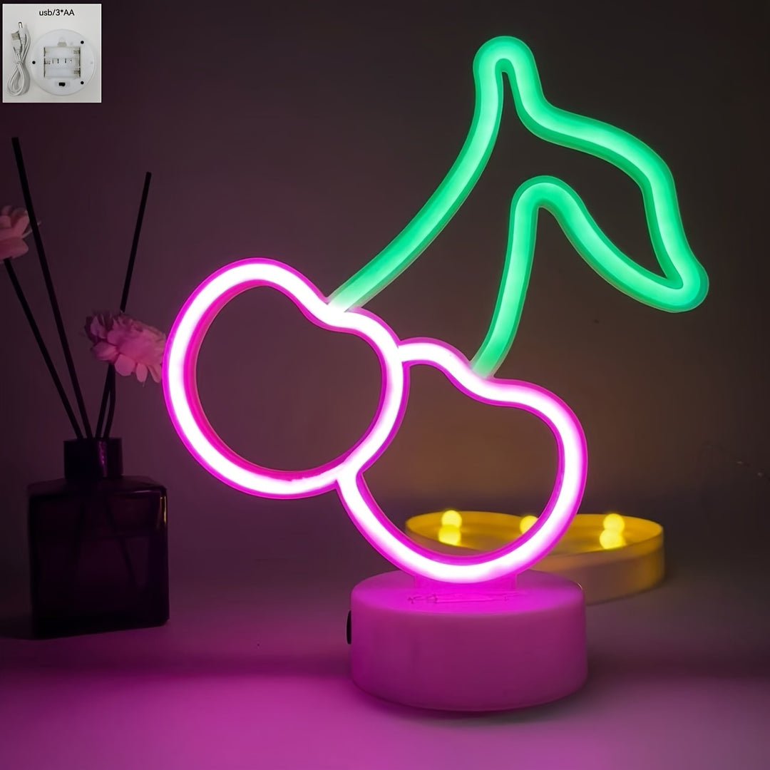 Chic Pink Cherry Neon Light - USB or Battery Powered LED Nightlight for Bedroom, Living Room, Party Decor & Valentine's Day Gift (Battery Not Included)