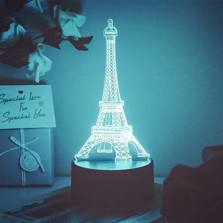 3D Illusion Eiffel Tower LED Night Light, Touch Control Acrylic Table Lamp with 7 Color Changing, Energy Saving USB Rechargeable Desk Decor, Romantic Paris Visual Art Gift