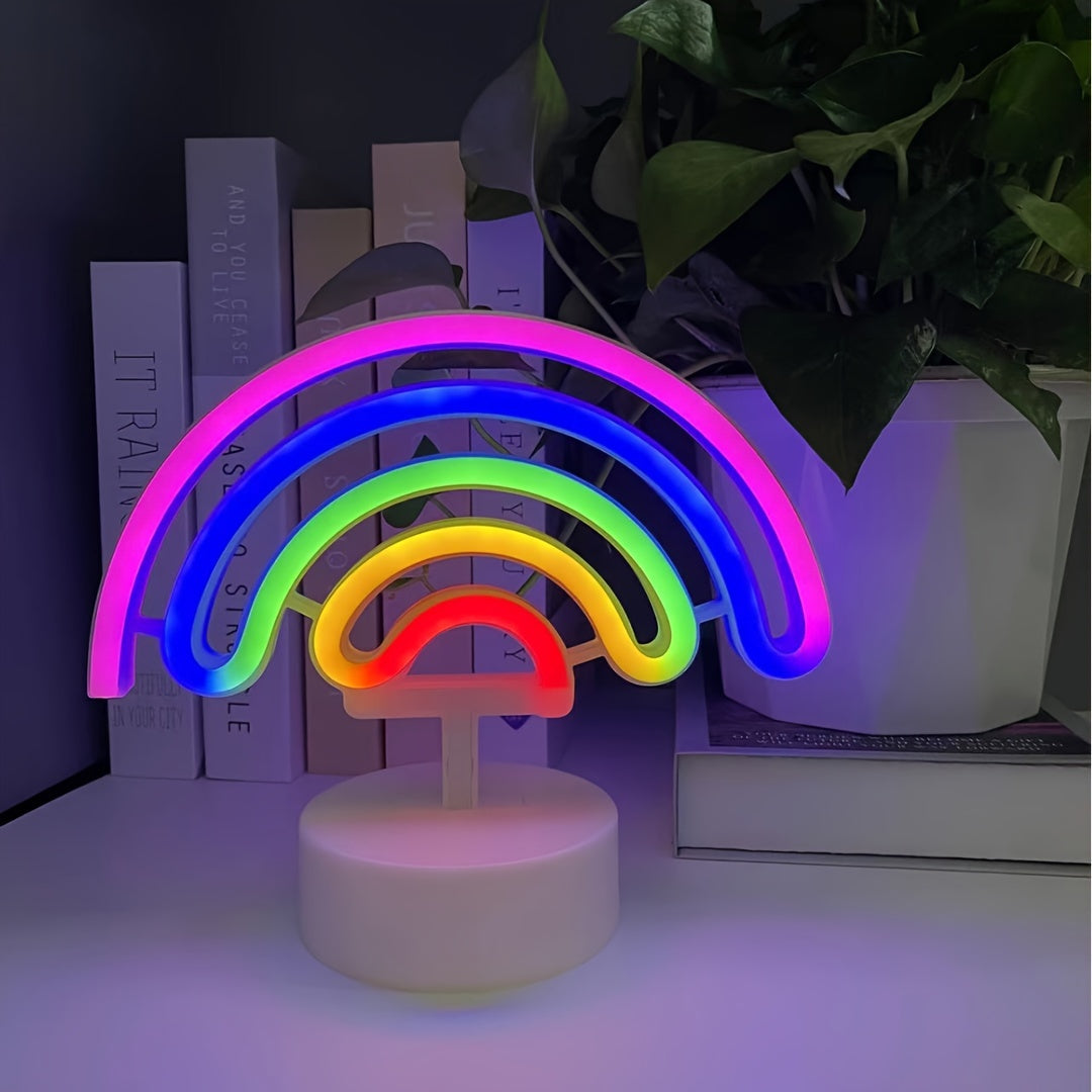 Contemporary USB Powered Rainbow Neon Light, Plastic Decorative Lamp for Bedroom, Home Desk Decor, Wedding, Birthday, Party, Holiday, Pride Month, Universal Spring Summer Celebrations, Gift - No Batteries Included