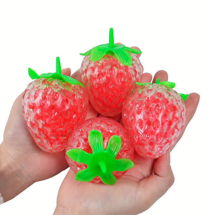 4-Pack Realistic Beaded Strawberry Toys, Pink Squeeze Fidget Hand Toy, Novelty Gift for Reduction