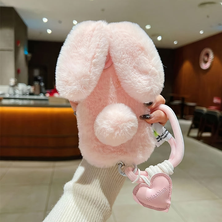 Autumn and Winter Warm Plush Cute Rabbit Mobile Phone Case with Hanging Rope Suitable for iPhone 16 15 14 13 12 11 Pro Max