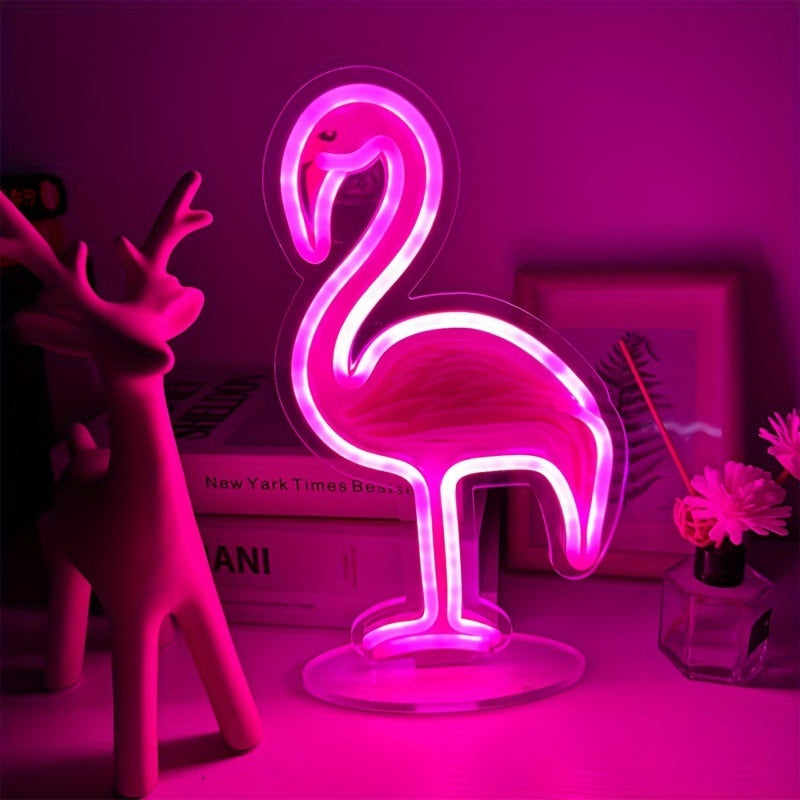 Vibrant Pink Flamingo LED Decorative Lamp - Perfect for Bars, Bedrooms, Beach Parties, and More! USB Powered, Button Control, and No Batteries Included. Suitable for Home, Kitchen, and Party Settings.