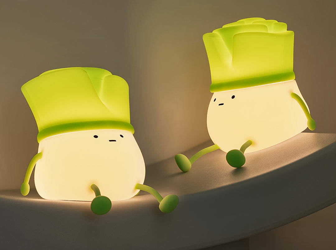 1pc Cute Leek Head Tap Night Light, Silicone Touch 3-Levels Dimmable Timed Bedside Lamp LED Light