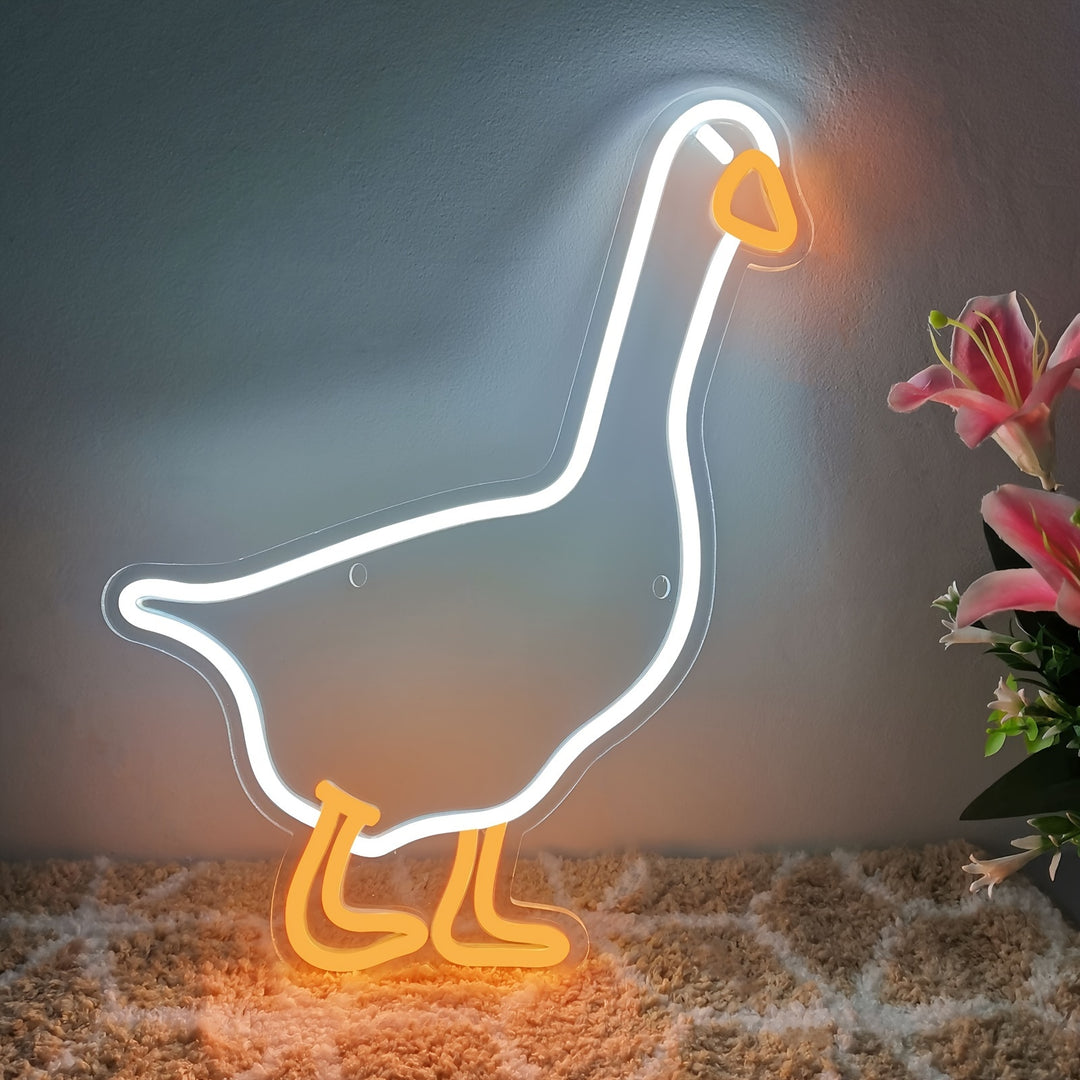 Charming White Goose LED Neon Sign - USB Powered, Adjustable Brightness, Perfect for Home, Bedroom, Parties & More