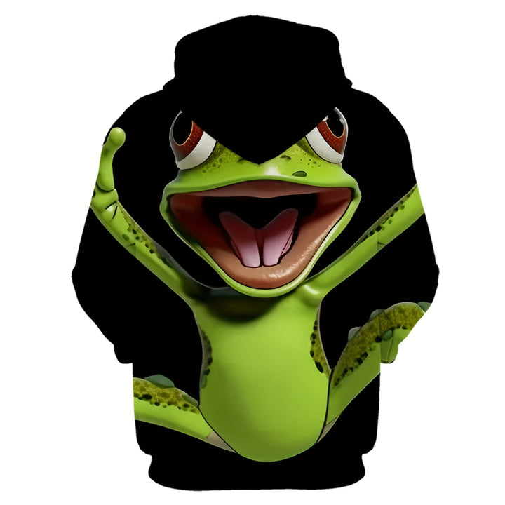 Men's 3D Frog Print Hoodie - Casual & Sporty, Breathable Polyester, Long Sleeve Pullover for Spring & Fall