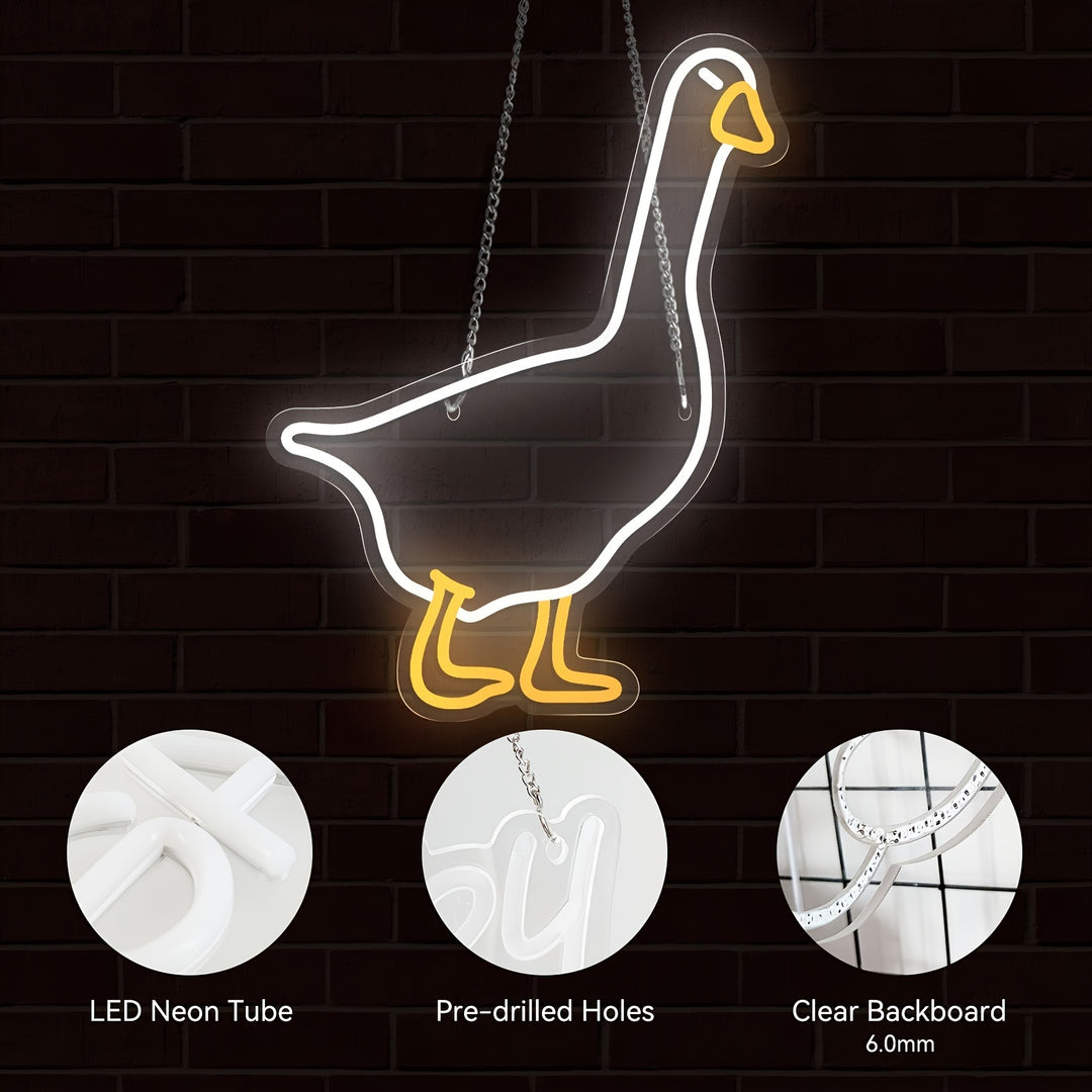 Charming White Goose LED Neon Sign - USB Powered, Adjustable Brightness, Perfect for Home, Bedroom, Parties & More