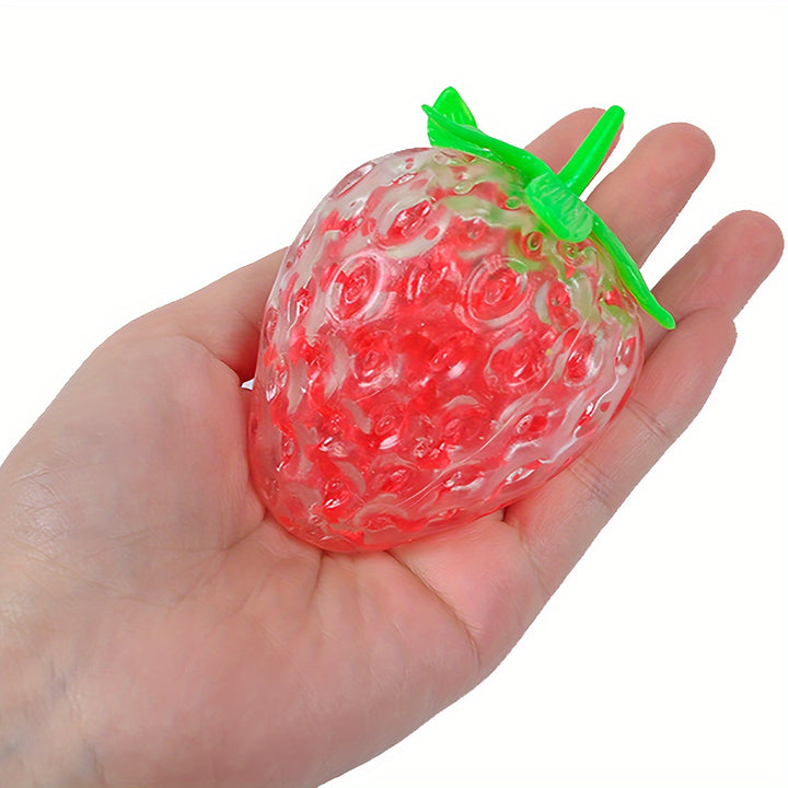 4-Pack Realistic Beaded Strawberry Toys, Pink Squeeze Fidget Hand Toy, Novelty Gift for Reduction