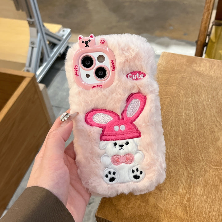 Cartoon Rabbit Plush Mobile Phone Case for Iphone 16 Pro Max Couple Cute Plush Warm Mobile Phone Case