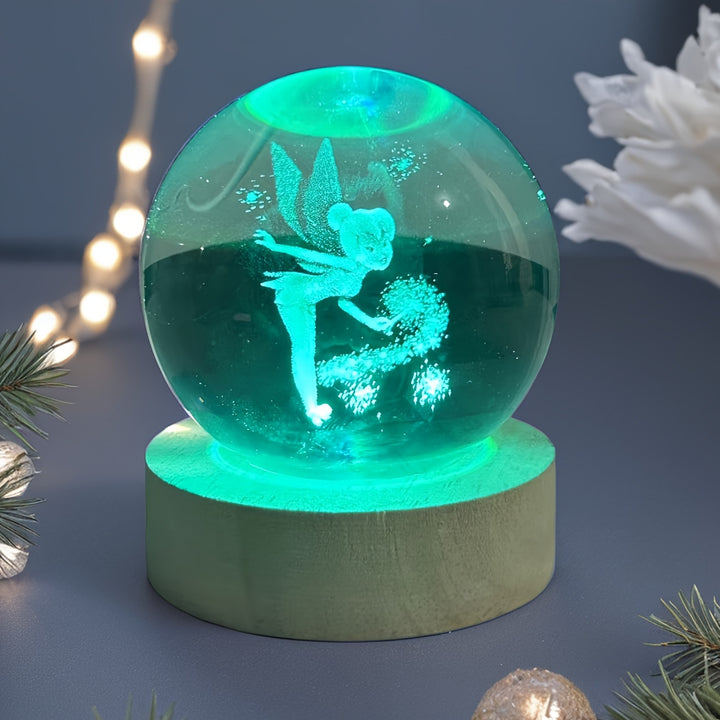 3D Laser Engraved Dancing Fairy Crystal Ball LED Night Light, RGB Light, USB Powered, Multi Colors, Indoor Use