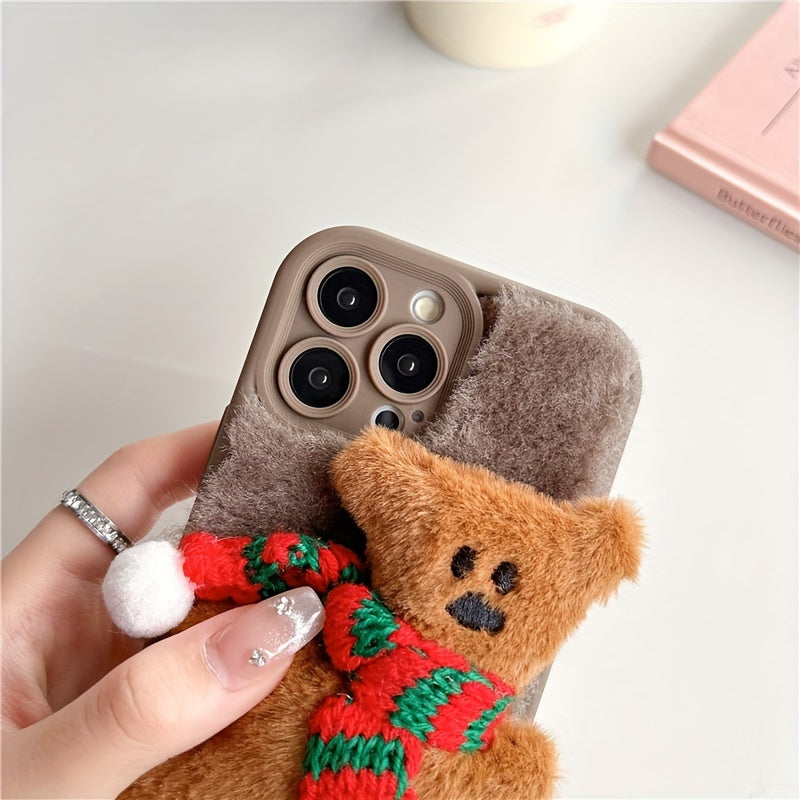 Cartoon Scarf Bear Plush Phone Case for iPhone 7/8/X/XS/XR/11/12/13/14/15 Pro Max