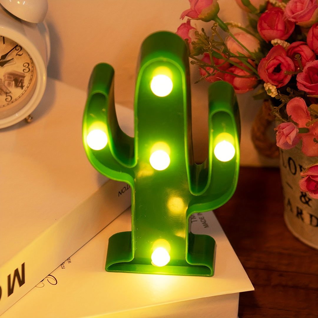 [1pc Mini Cactus LED Night Light] 1pc Tropical Style Mini Cactus LED Night Light, Plastic Tabletop Decorative Lamp with Antique Finish, Energy-Saving, Battery Operated (No Batteries Included), for Living Room, Party Gift