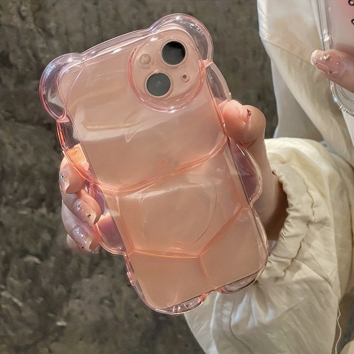 Cute 3D Love Heart Bear Transparent Phone Case - Protect Your iPhone 14/13/12/11 Pro Max XR/14 Plus with Shockproof Soft Cover & Cartoon Animal Glossy Design!