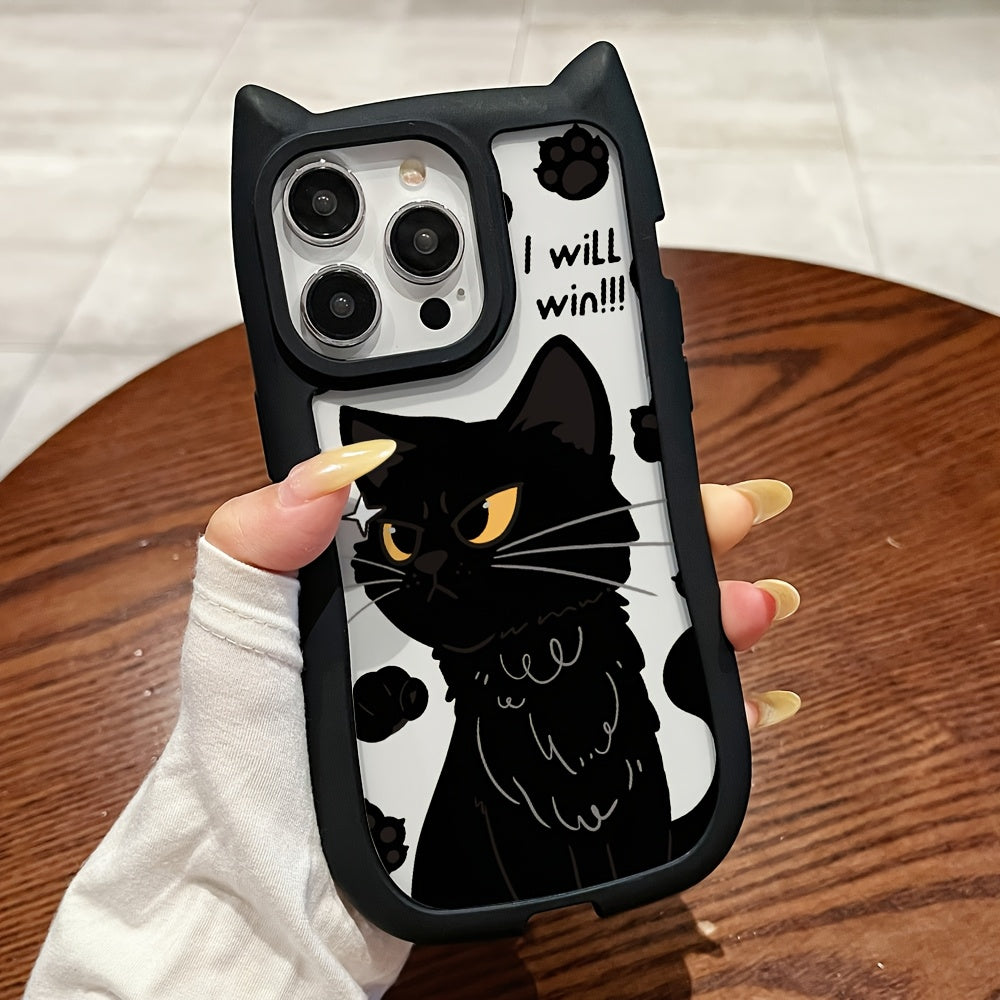 1 for Iphone 16PROMAX 11 12 13PROMAX 14PROMAX 15 FYD Cat Ears Material Black - Cat'S Desire to Win Mobile Phone Case