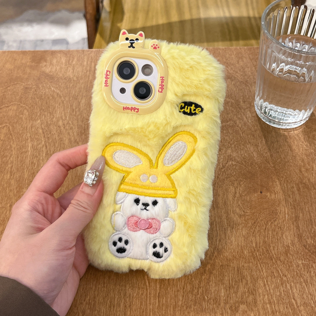 Cartoon Rabbit Plush Mobile Phone Case for Iphone 16 Pro Max Couple Cute Plush Warm Mobile Phone Case