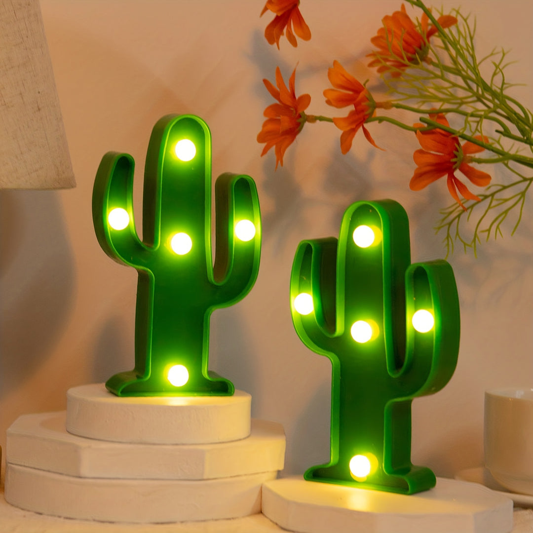 [1pc Mini Cactus LED Night Light] 1pc Tropical Style Mini Cactus LED Night Light, Plastic Tabletop Decorative Lamp with Antique Finish, Energy-Saving, Battery Operated (No Batteries Included), for Living Room, Party Gift