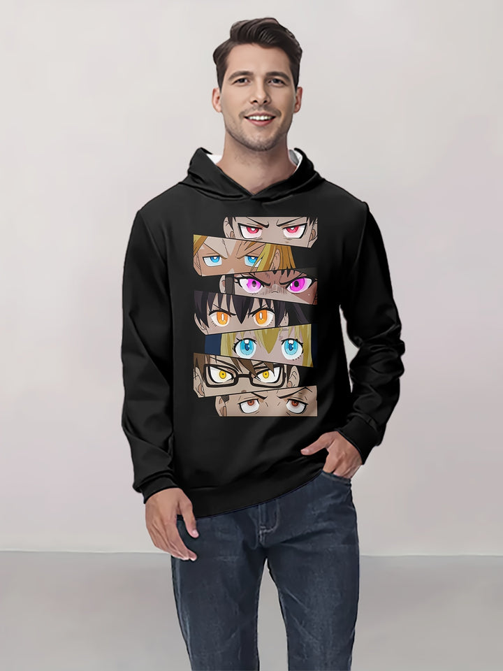 Men's Anime Print Hoodie - Casual Pullover with Kangaroo Pocket, Long Sleeve, Polyester Blend, Perfect for Fall & Winter - Great Gift Idea