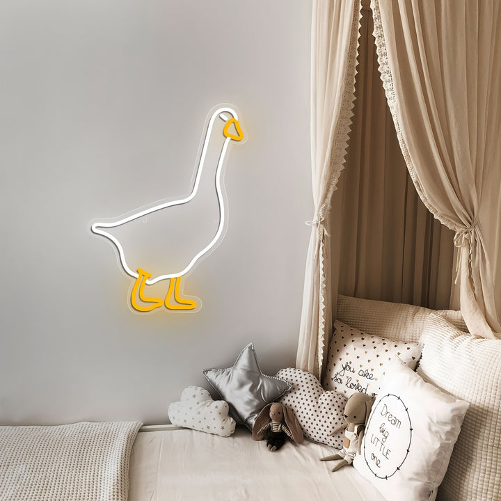 Charming White Goose LED Neon Sign - USB Powered, Adjustable Brightness, Perfect for Home, Bedroom, Parties & More