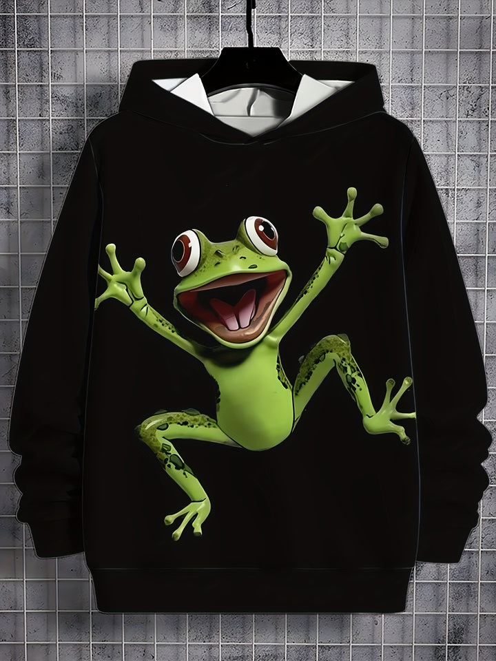 Men's 3D Cartoon Frog Hoodie - Casual Long Sleeve Pullover with Kangaroo Pocket, Perfect for Spring & Fall, Cool, Hoodie Top, Versatile