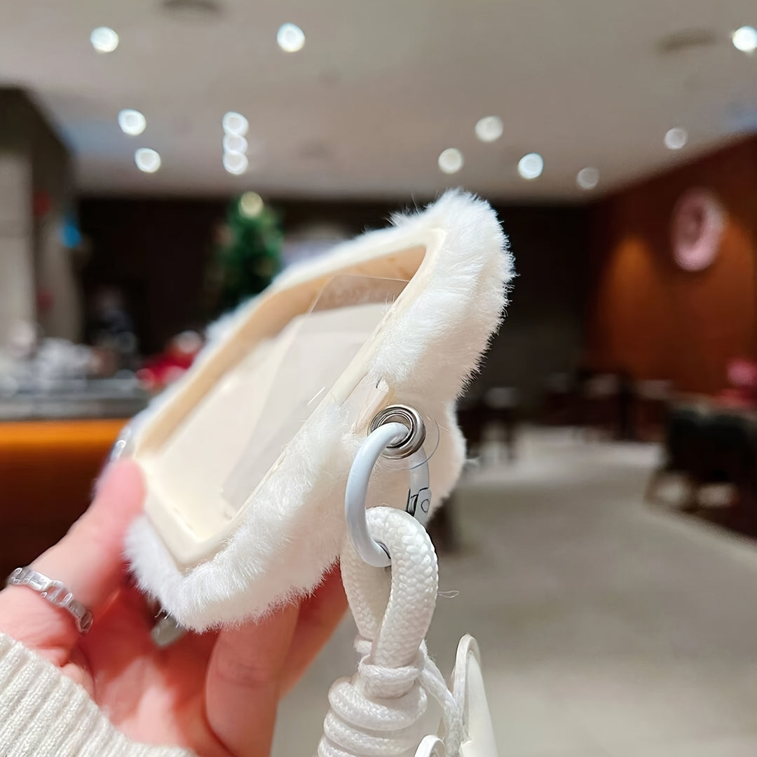 Autumn and Winter Warm Plush Cute Rabbit Mobile Phone Case with Hanging Rope Suitable for iPhone 16 15 14 13 12 11 Pro Max