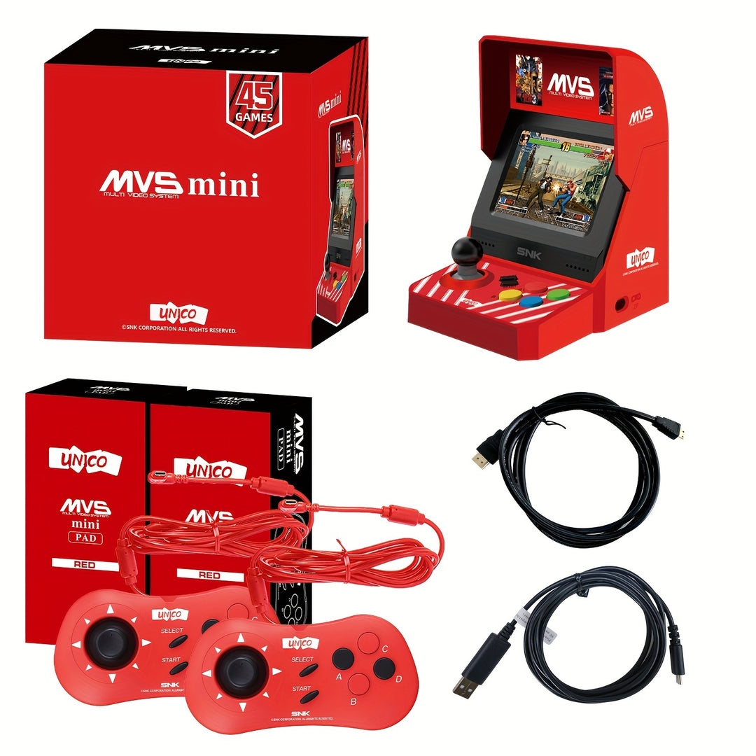 UNICO SNK MVS Mini Handheld with 2 Gamepads Arcade Video game console, Pre-installed with 45 Classic SNK NeoGeo Games: King Of Fighters/ Metal Slug/ Fatal Fury/Samurai Shodown, 3.5-inch Screen, Perfectly Reproducing Retro Arc