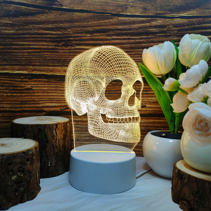 3D Skull-Shaped LED Table Lamp, USB Powered, Creative Desk Decor with Astronaut and Tulips, Ideal for Bedroom Ambiance, Unique Birthday or Holiday Gift, Bedroom Ambiance Light|Playful Design|Abs Material Lamp, Desk Lamp