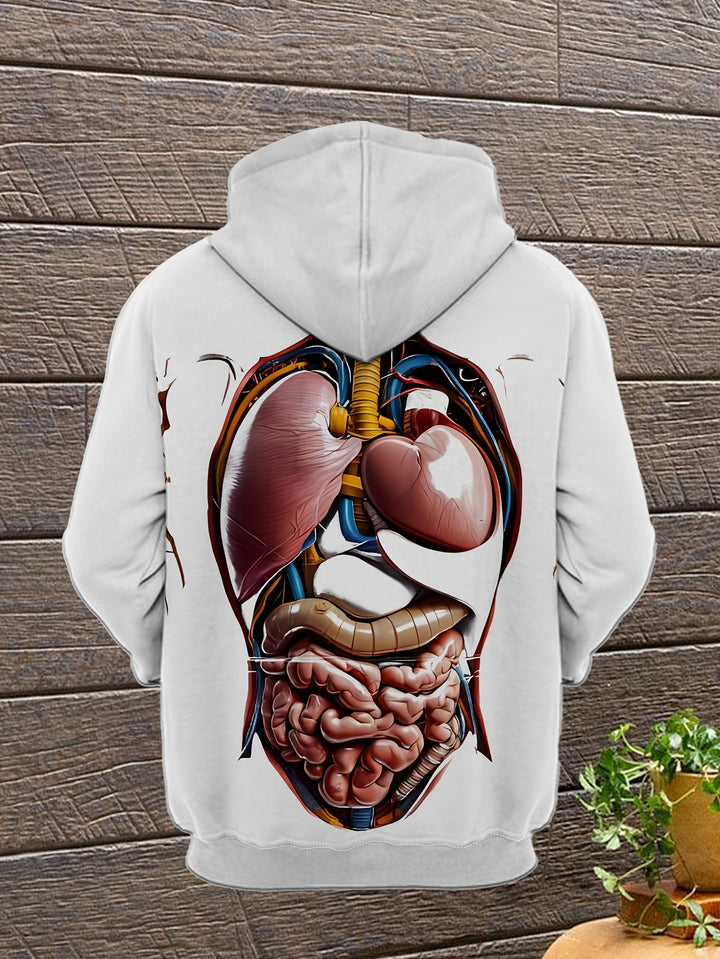 1pc Men'S 3D Anatomical Print Hoodie, Casual Polyester Knit Fabric Sweatshirt with Slight Stretch, Regular Fit Hooded Pullover for Fall/Winter Streetwear