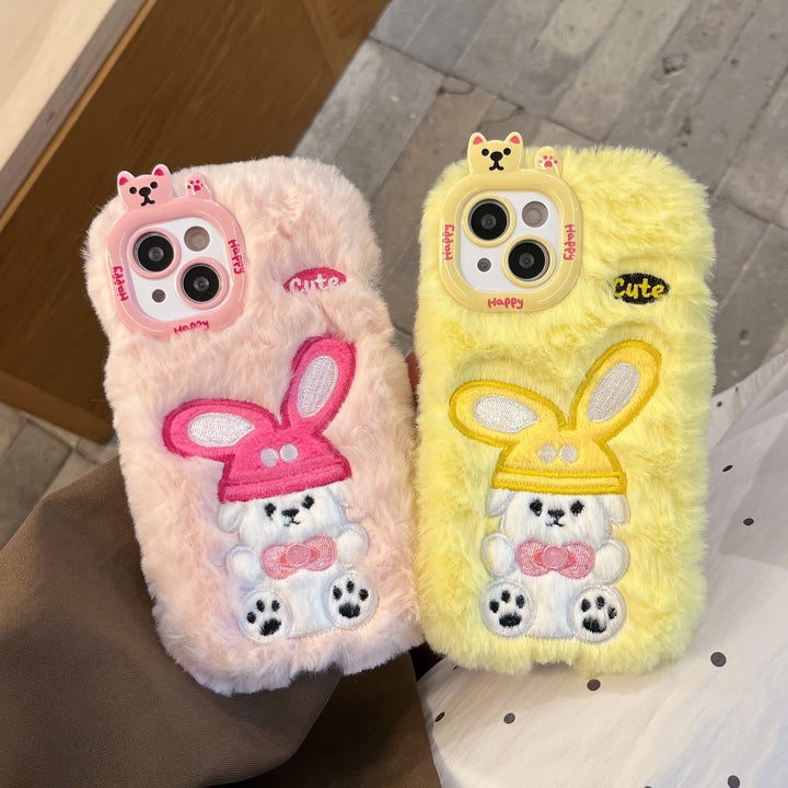 Cartoon Rabbit Plush Mobile Phone Case for Iphone 16 Pro Max Couple Cute Plush Warm Mobile Phone Case