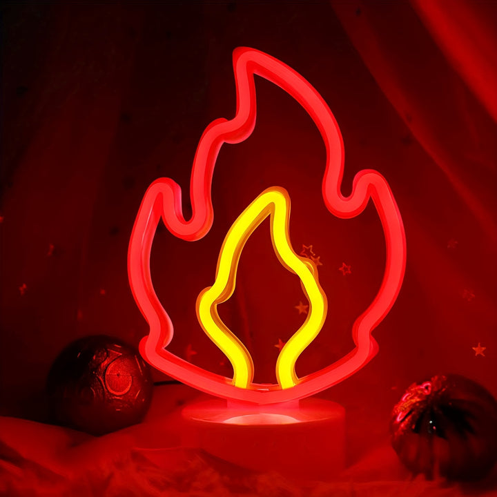 1pc, Burning Flame Desktop Neon Lights, Two-Color Nightlight, USB Or Battery Powered, Suitable for Game Rooms, Parties, Festive Atmosphere, Birthdays, Valentine'S Day (Excluding Batteries).